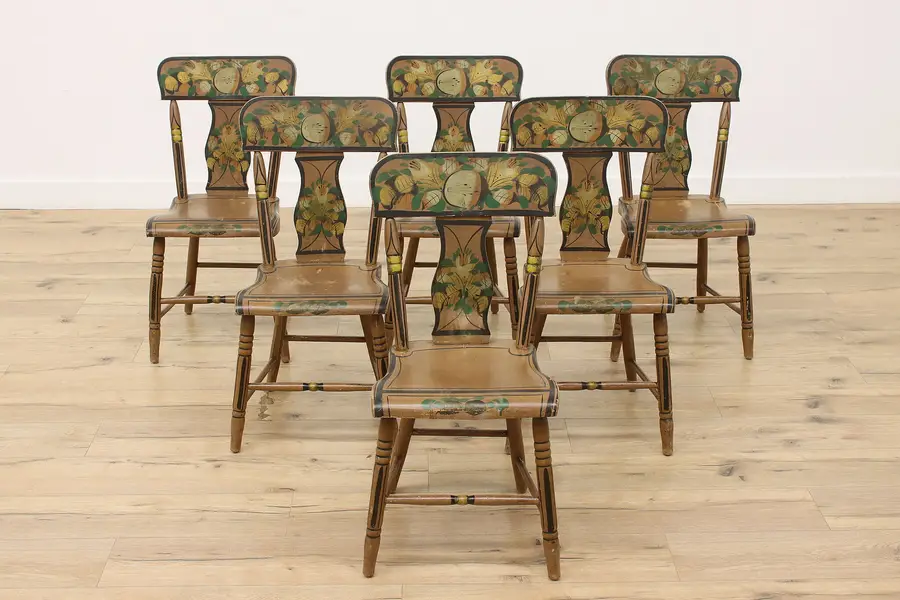 Photo of Set of 6 Farmhouse Antique Hand Painted Dining Chairs