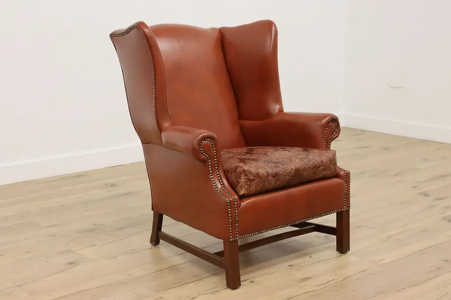 Photo of Georgian Vintage Leather Wingback Library Chair Classic
