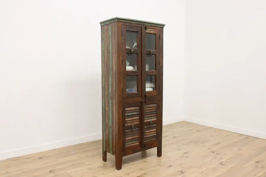 Photo of Asian Vintage Rustic Teak Office, China Cupboard or Bookcase