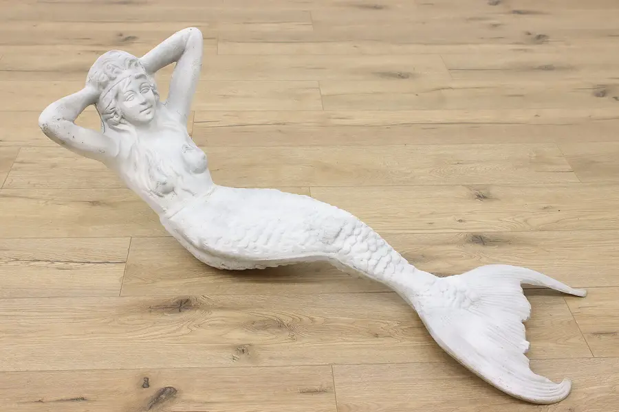 Photo of Mermaid Vintage Painted Cast Metal Pond Sculpture Mexico