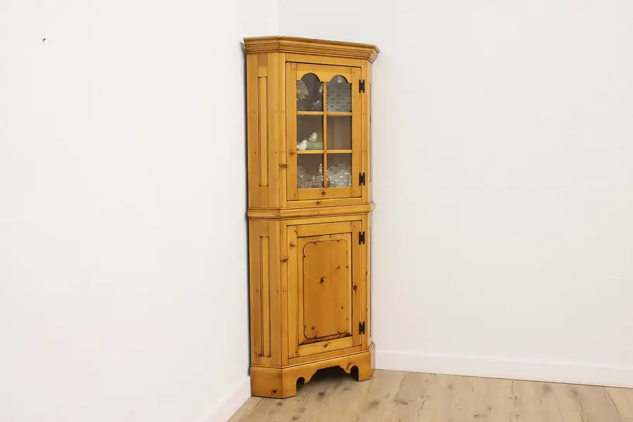 Photo of Farmhouse Vintage Pine Display Kitchen Corner Cabinet Hohen