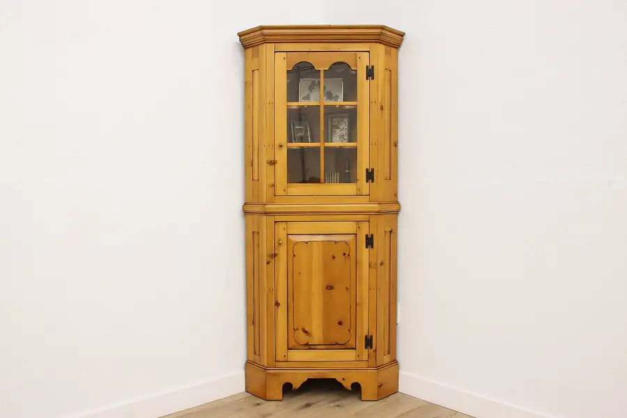 Photo of Farmhouse Vintage Pine Display Kitchen Corner Cabinet Hohen