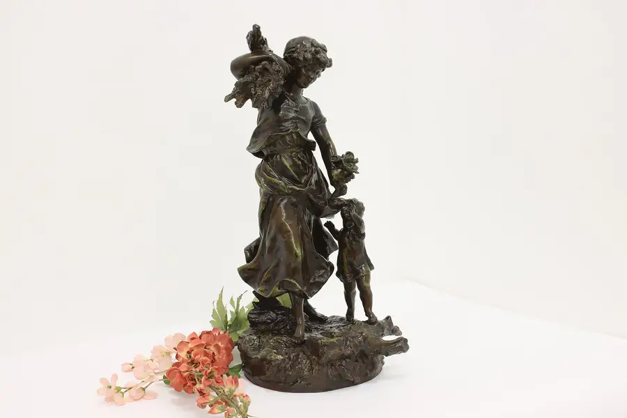 Photo of Bronze Vintage Sculpture of Woman & Child Moreau