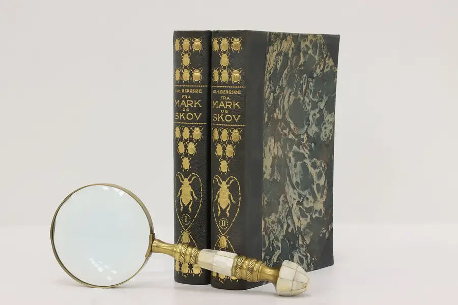 Photo of Pair of Danish Antique Entomology Gold Tooled Leather Books