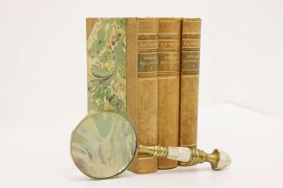 Photo of Set 3 Vintage Swedish Illustrated History Leatherbound Books