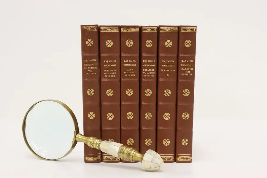 Photo of Set of 6 Danish Vintage Kaj Munk Leatherbound Books