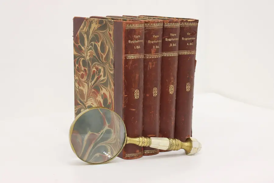 Photo of Set of Four Danish Antique Leatherbound Medical Books