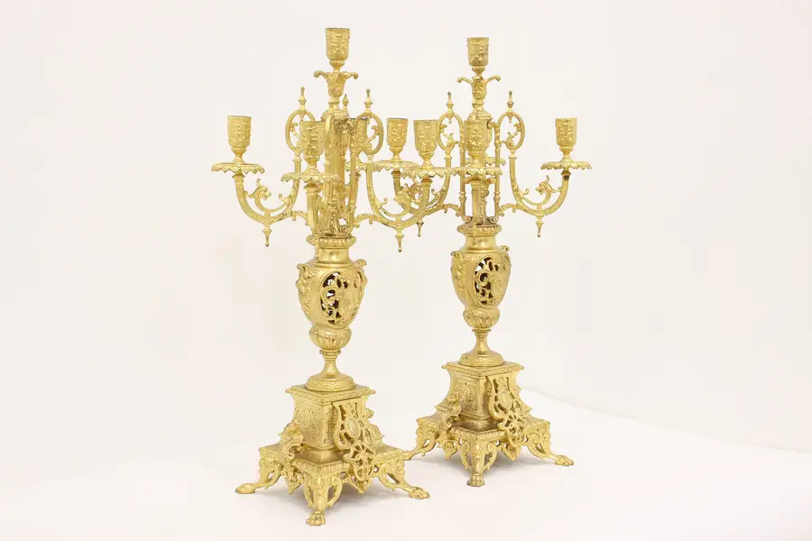Photo of Pair of French Baroque Antique Gilt Bronze Candelabra, Lions