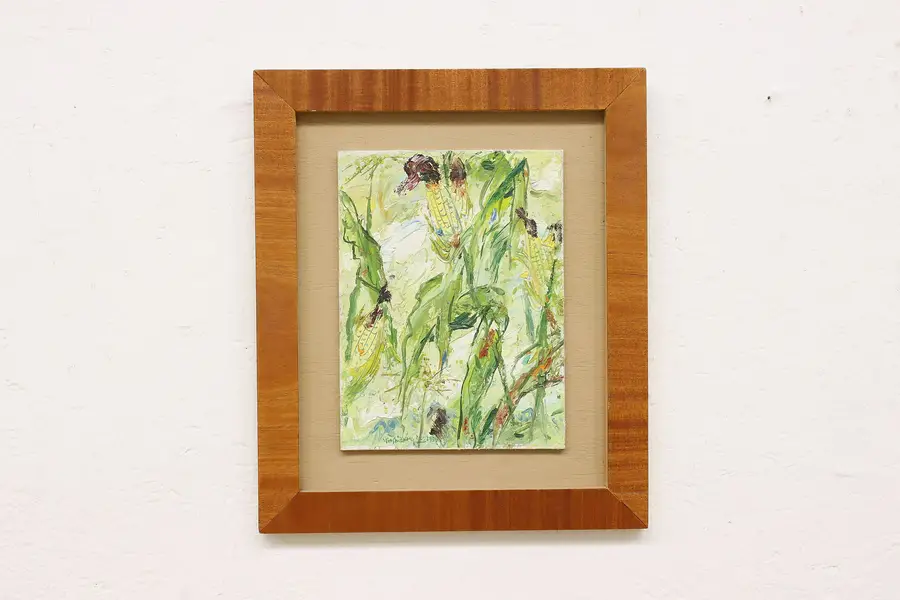 Photo of Corn Stalks in Field Vintage Original Oil Painting Zhang 17"