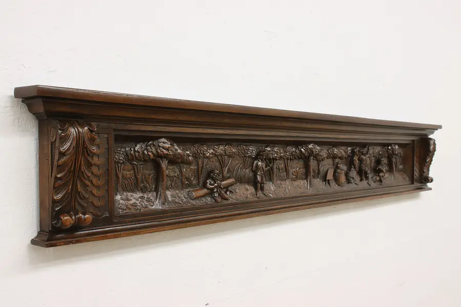 Photo of Renaissance Antique Carved Oak Salvage Wall Mantel Shelf 87"