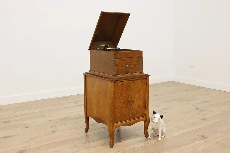 Photo of Victrola Antique Tabletop Phonograph Oak Cabinet Base