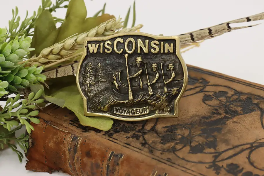 Photo of Wisconsin State Vintage Brass Belt Buckle Heritage
