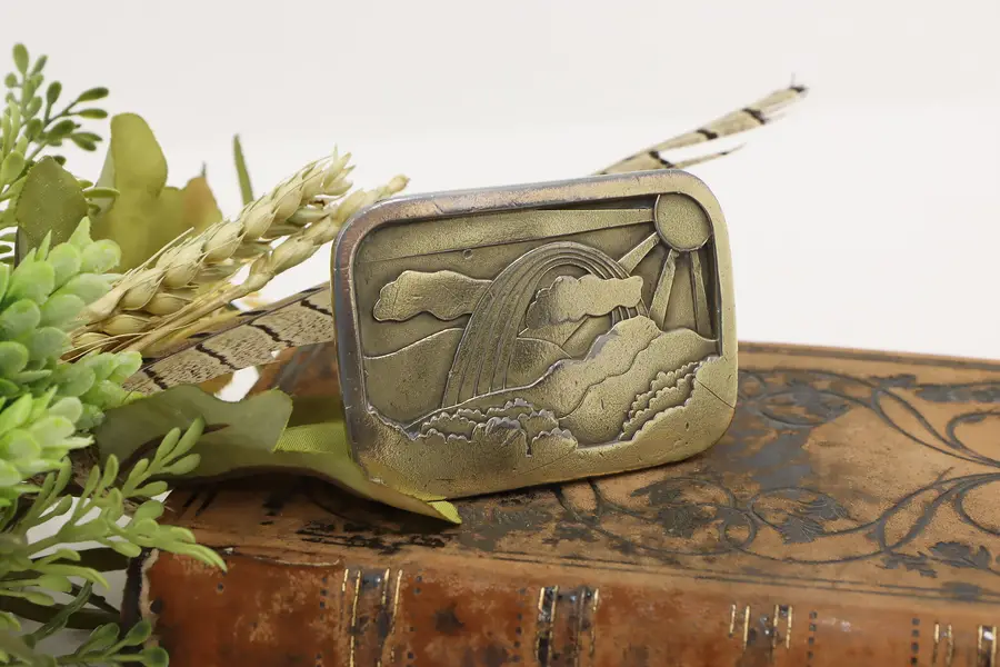Photo of Sun & Rainbow Scene Vintage Brass Belt Buckle, Indiana