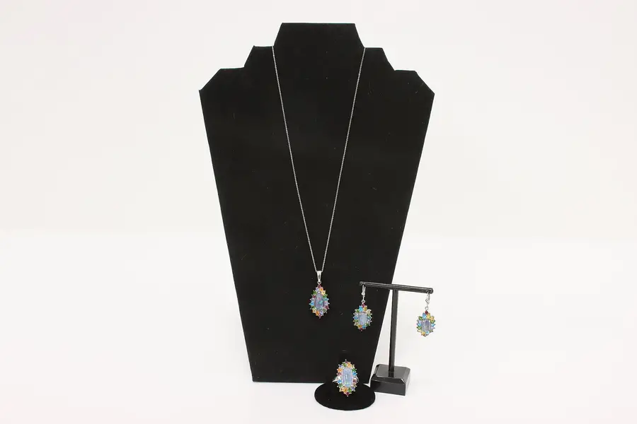 Photo of Opal & CZ Gemstones 3 Pc Sterling Silver Jewelry Set, D'Joy