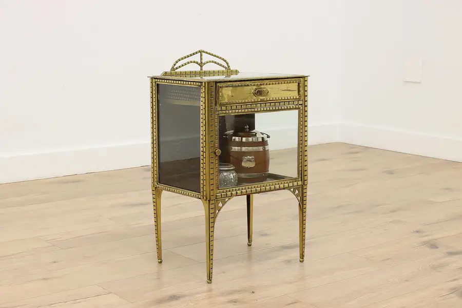 Photo of Brass Vintage Vitrine Curio Smoking Stand or Bar Cabinet