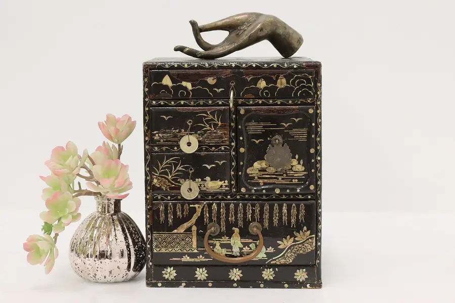 Photo of Korean Antique Mother of Pearl Jewelry Collector Box Coins