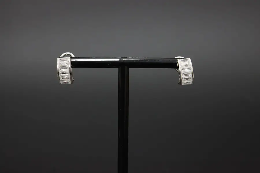 Photo of Sterling Silver Baguette Cubic Zirconia Hoop Earrings