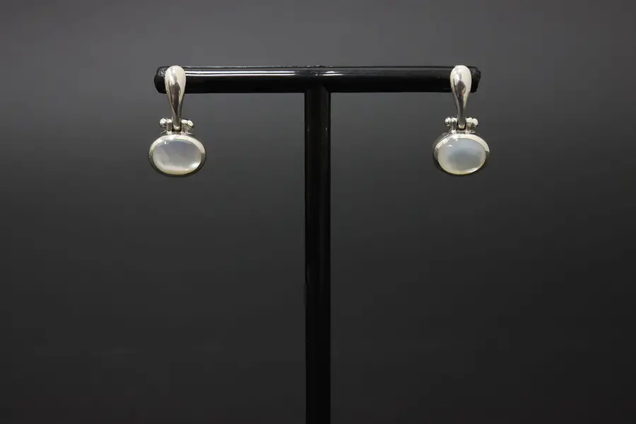 Photo of Sterling Silver Iridescent Cabochon Drop Earrings