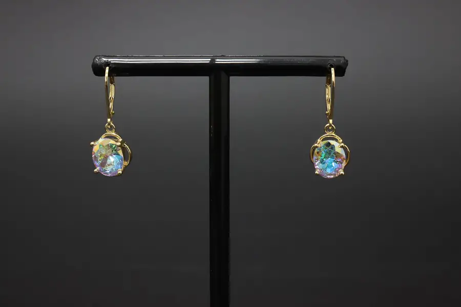 Photo of Sterling Silver Iridescent Gemstone Dangle Hoop Earrings