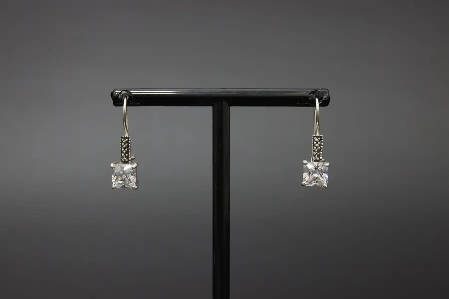 Photo of Sterling Silver Princess Cut CZ Leverback Drop Earrings