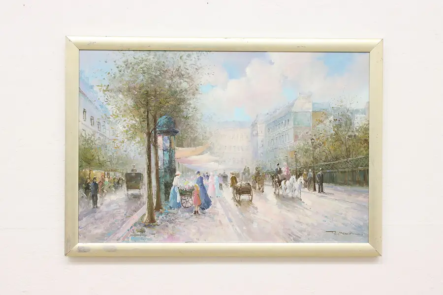 Photo of Paris Street Scene Vintage Original Oil Painting Penck 39"