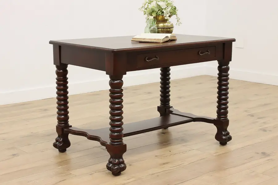 Photo of Empire Design Antique Mahogany Library Desk Table Paw Feet
