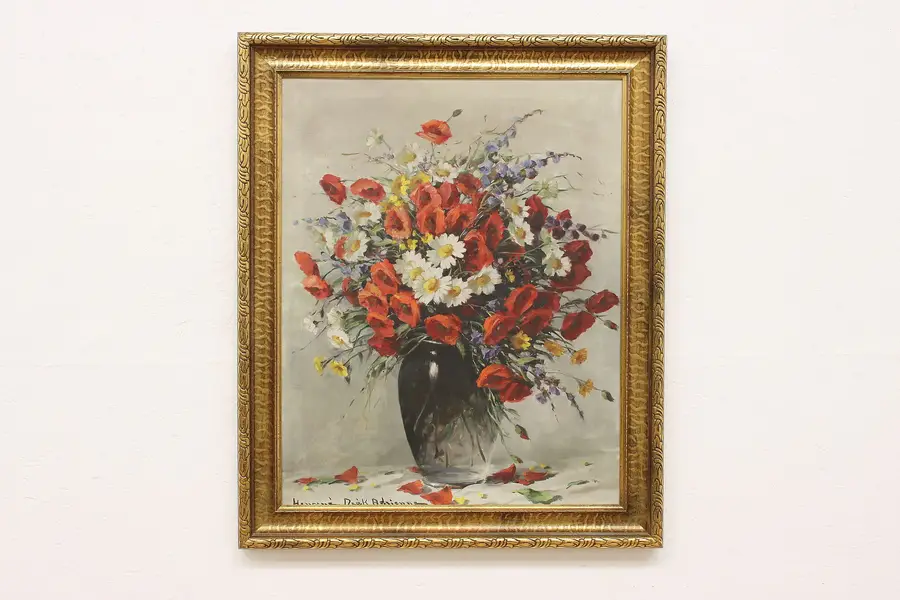 Photo of Wildflower Vase Vintage Original Oil Painting Deak 35.5"