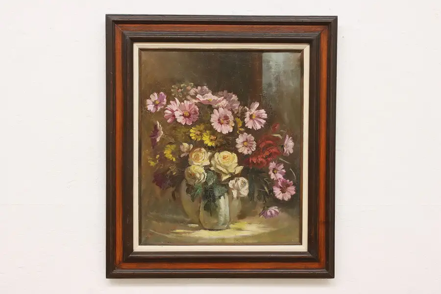Photo of Still Life Bouquet Vintage Original Oil Painting Kotay 28.5"