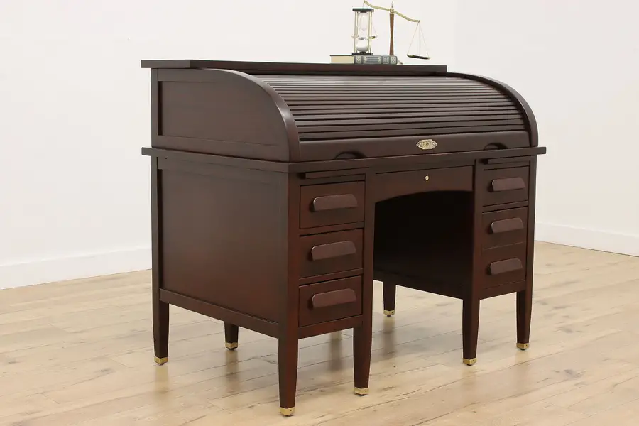 Photo of Traditional Antique Mahogany Roll Top Library Desk Andrews