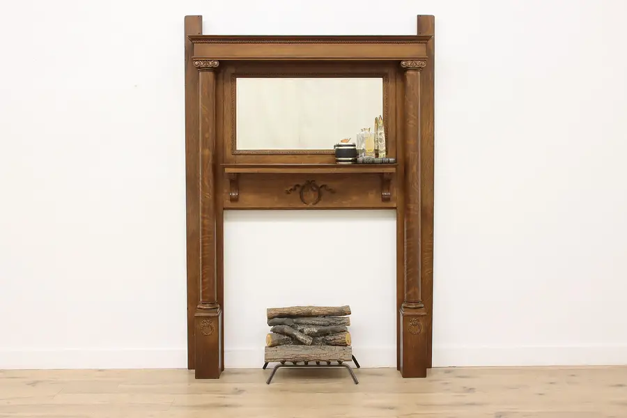 Photo of Victorian Antique Carved Oak Fireplace Mantel & Mirror