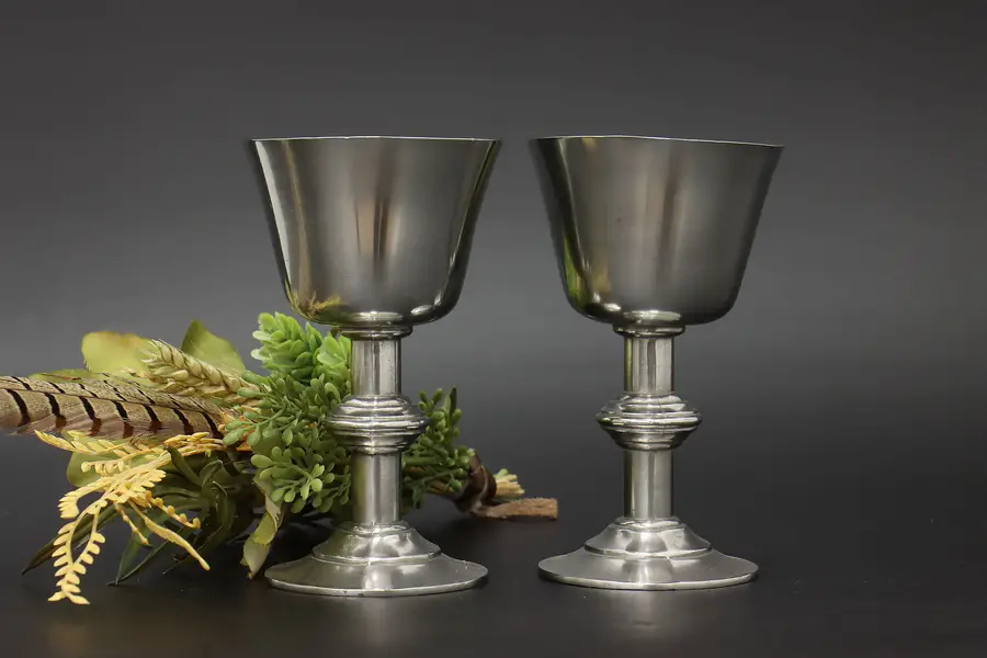 Photo of Pair of Vintage 6 oz Pewter Goblets Chalices International
