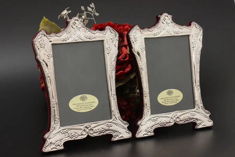 Photo of Pair Sterling Silver Vintage Picture Frames, Flowers, Artin
