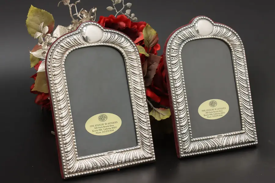 Photo of Pair Sterling Silver Vintage 3x5 Easel Picture Frames Artin