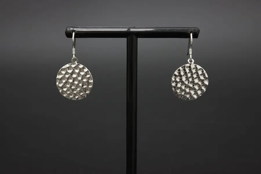 Photo of Sterling Silver Hammered Disc Dangle Earrings
