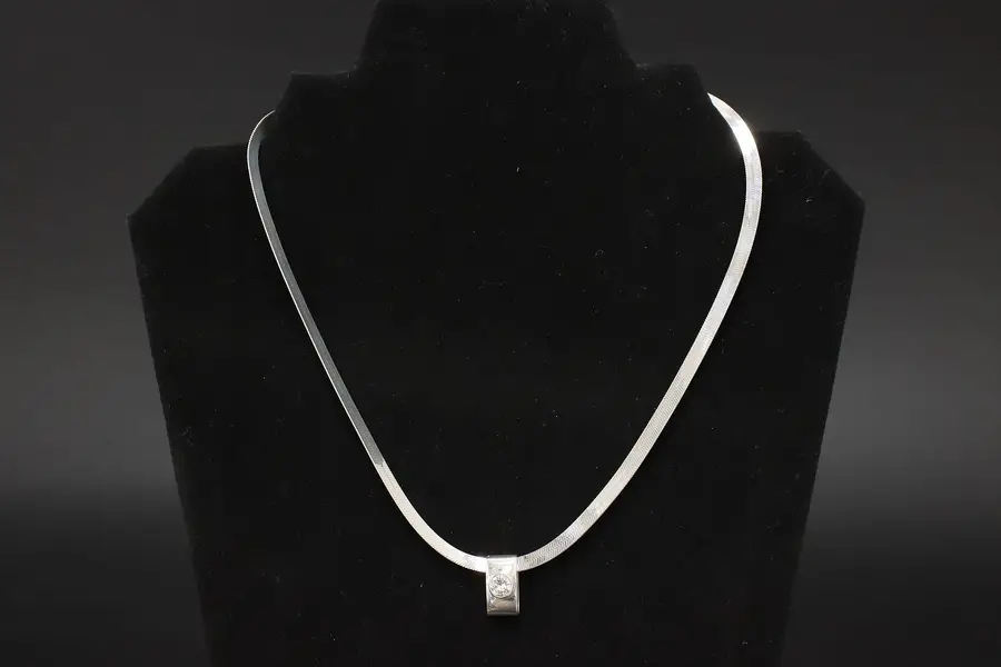 Photo of Sterling Silver Herringbone Chain Necklace with Accent Pendant