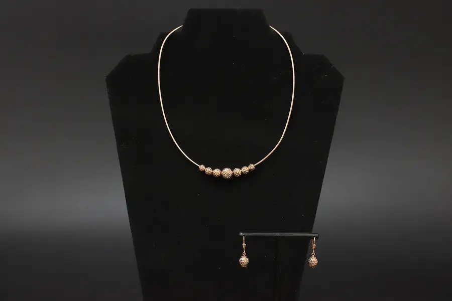 Photo of Sterling Silver Rose Tone Bead Necklace & Earring Set