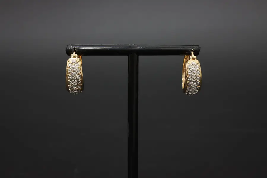 Photo of Sterling Silver Gold Tone Cubic Zirconia Hoop Earrings