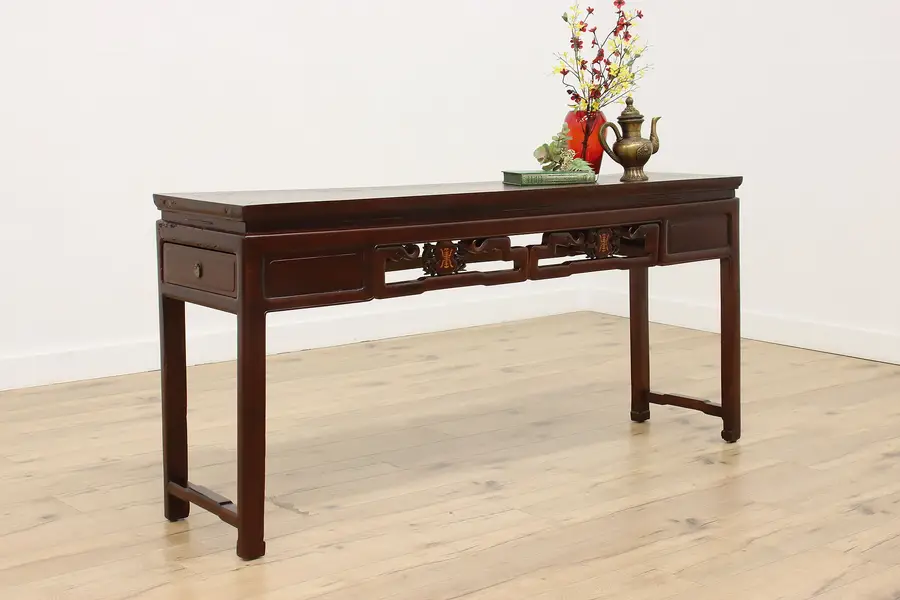 Photo of Chinese Vintage Carved Mahogany Altar Sofa Console Symbols