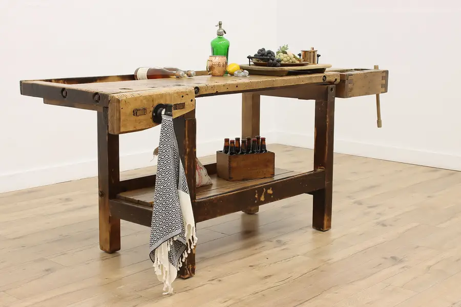 Photo of Farmhouse Antique Pine & Birch Workbench or Kitchen Island