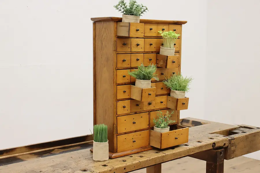 Photo of Farmhouse Antique 34 Drawer Tabletop Spice Jewelry Cabinet