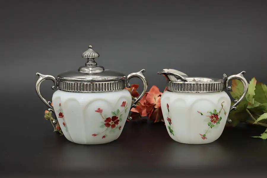 Photo of Pair of Victorian Antique Silverplate Glass Sugar & Creamer