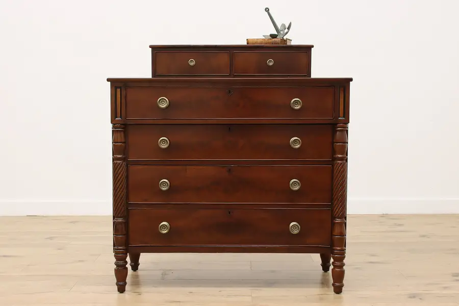 Photo of Empire Antique 1830 Mahogany Chest or Dresser Spiral Columns