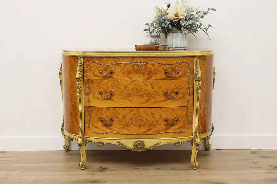 Photo of French Vintage Satinwood Demilune Chest or Console Romweber
