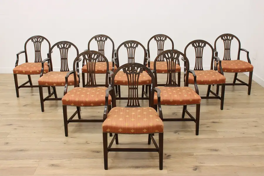 Photo of Set of 10 Georgian Vintage Mahogany Dining Chairs, Ram Heads