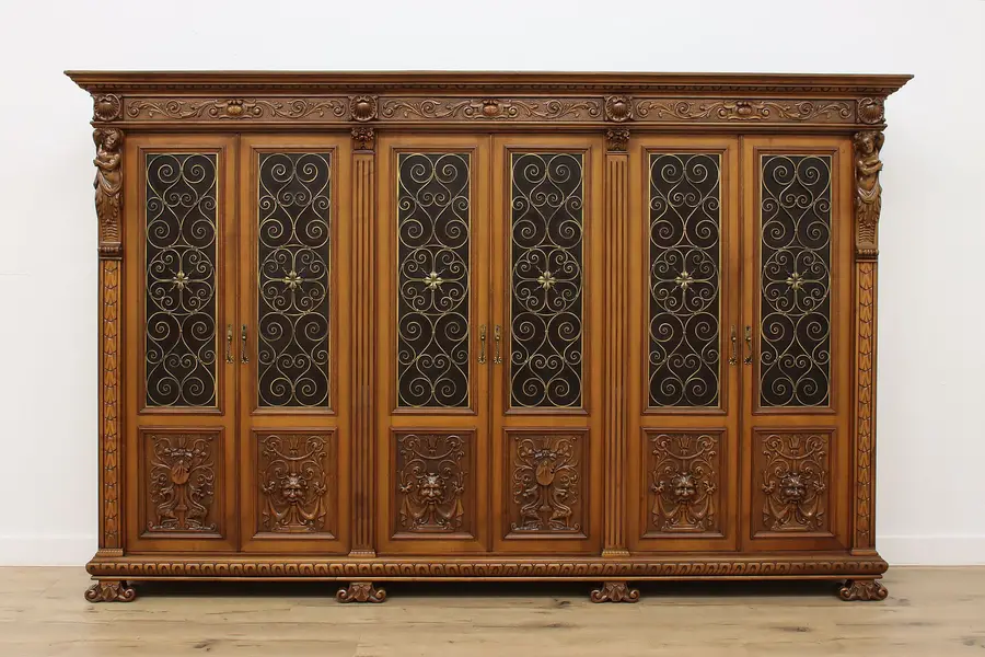 Photo of Italian Renaissance Antique Walnut & Stained Glass Bookcase