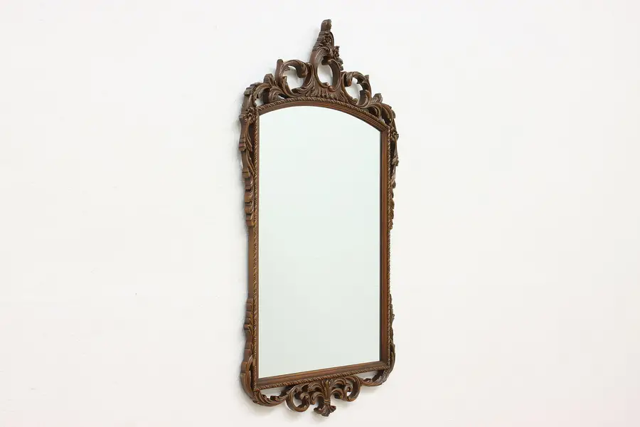 Photo of French Vintage Birch Bedroom Bath Wall Mirror Carved Flowers