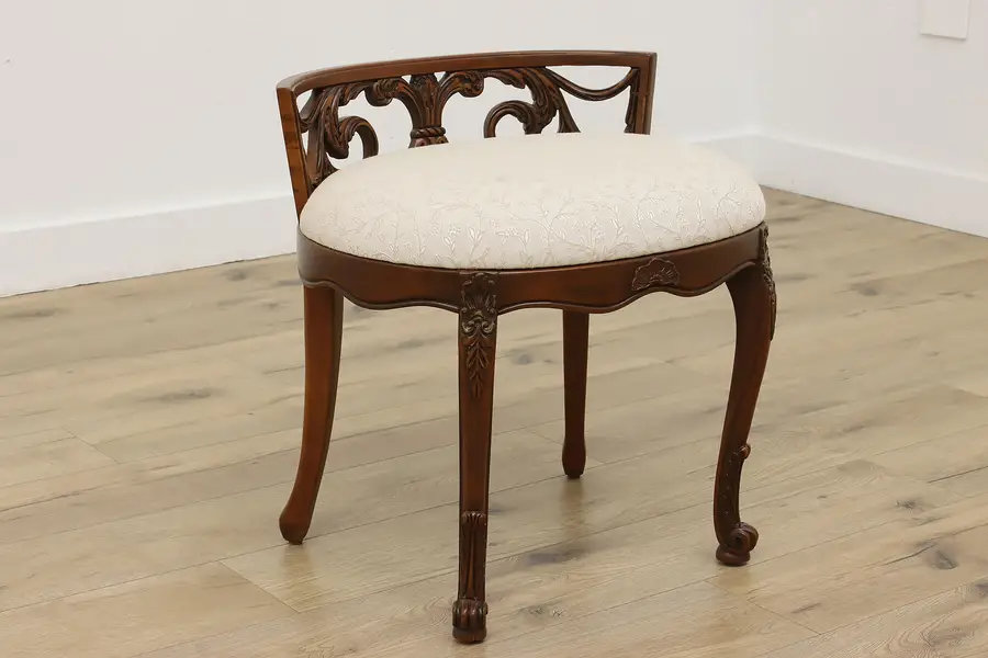 Photo of French Vintage Carved Birch Vanity or Boudoir Bench