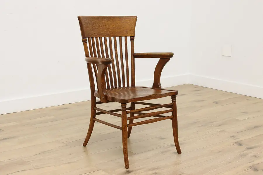 Photo of Victorian Farmhouse Antique Oak Library or Office Desk Chair