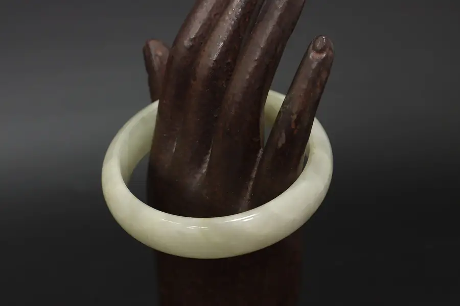 Photo of Vintage Pale Green Jade Bangle Bracelet, Polished Stone