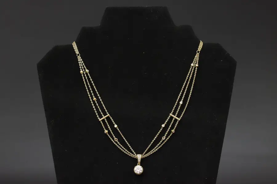 Photo of Sterling Silver & CZ Gemstone Triple Strand Necklace